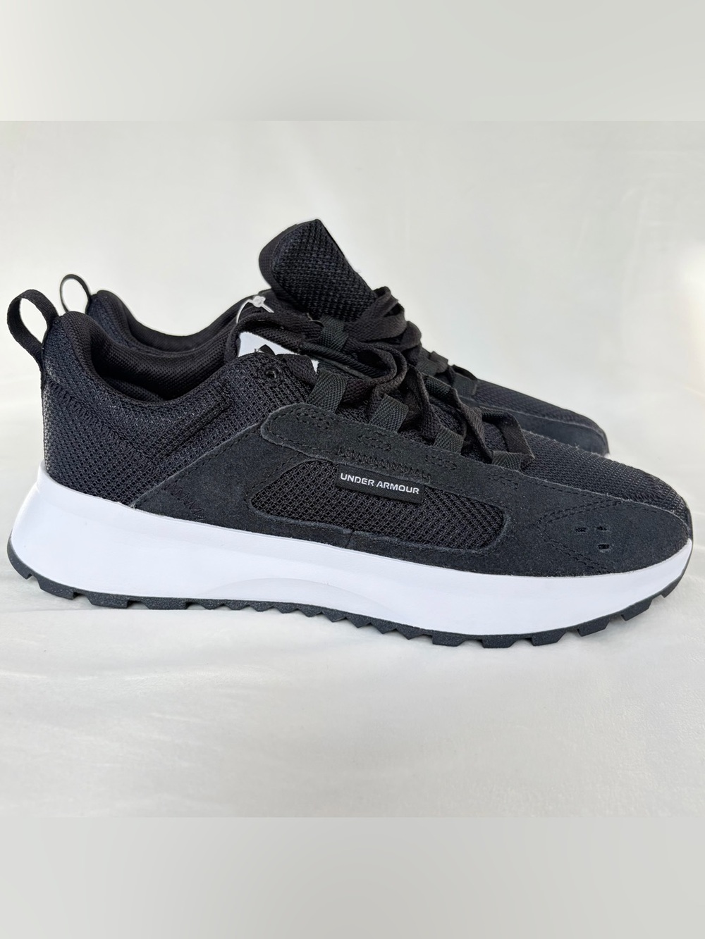 New Under Armour Women's Street Mirage sneakers in black and white.